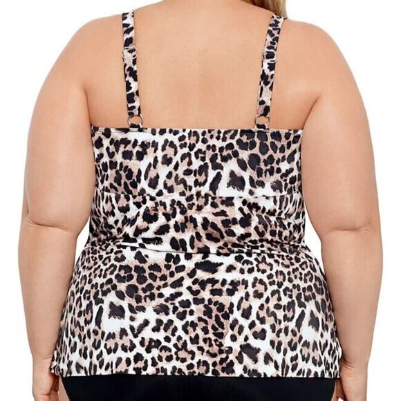 Swim Solutions Plus Size 20W Triple Tiered Animal Print Tankini Top NWT $84 - Picture 3 of 11